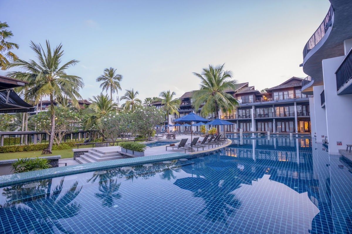 Holiday Ao Nang Beach Resort facing the Andaman Sea with limestone karst islands rising in the background